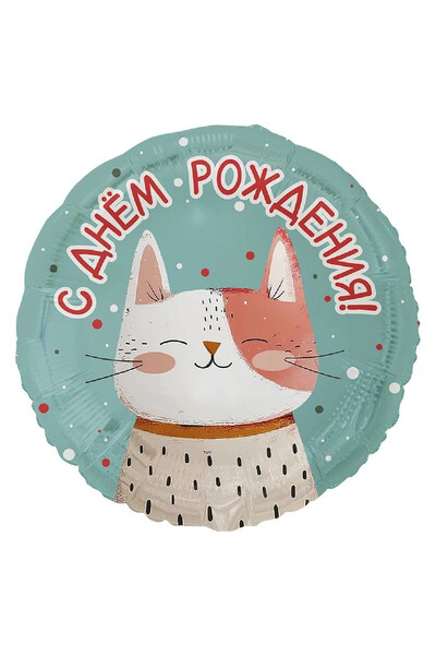 Шар С днём рождения. Котик рыжий с точками 45 см (18